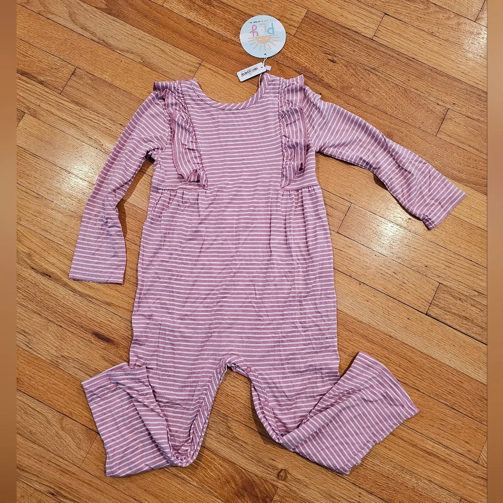 Little Sleepies Garden Rose Stripe Long Sleeve Ruffle Bib Romper
